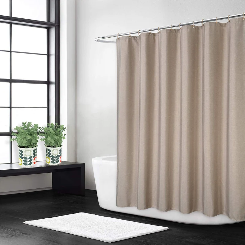 Garvee Hotel Luxus Flachs Leinen Duschvorhang Mit Haken Für Badezimmer 220x200 cm Taupe