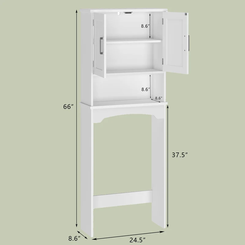 Mobiletto portaoggetti sopra il WC Garvee, in MDF con doppia ante e protezione antiribaltamento, per bagno e lavanderia, bianco, salvaspazio, versatile