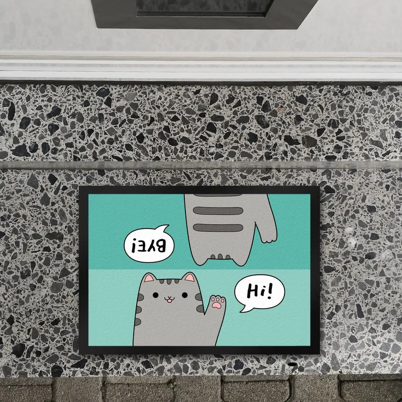 Katze kawaii Fußmatte in 35x50 cm mit Spruch Hi - Bye