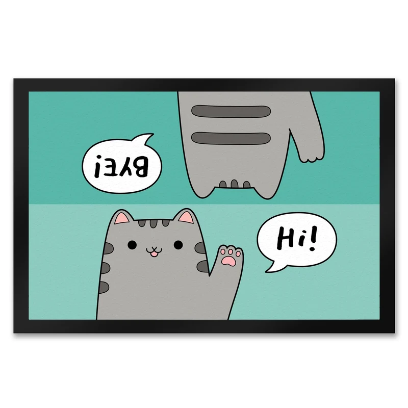 Katze kawaii Fußmatte in 35x50 cm mit Spruch Hi - Bye