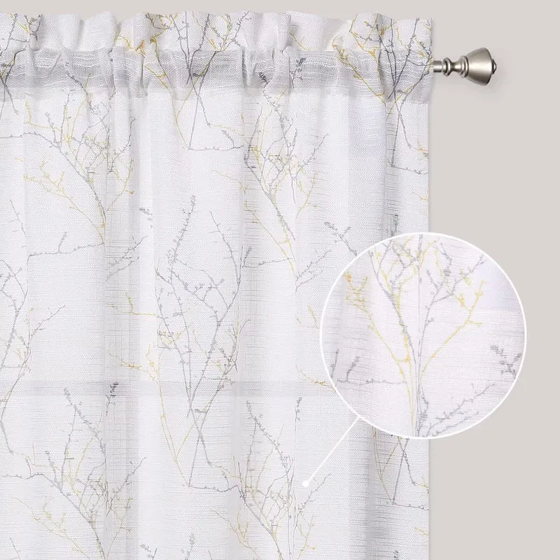 Tende semitrasparenti Garvee con motivo a rami, 26"×36", finto lino, soggiorno, bianco, 2 pezzi