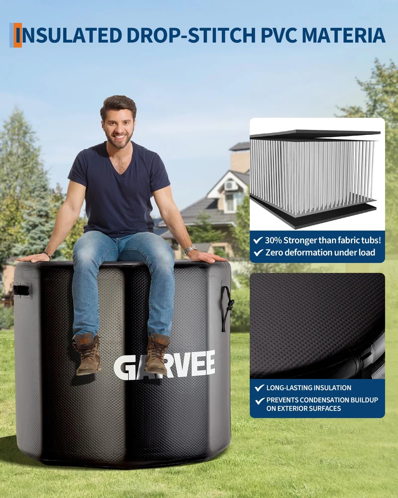 Vasca da bagno ghiacciata Garvee per atleti, 176 galloni, PVC di grado militare, coperchio isolato, portatile, per attività ricreative