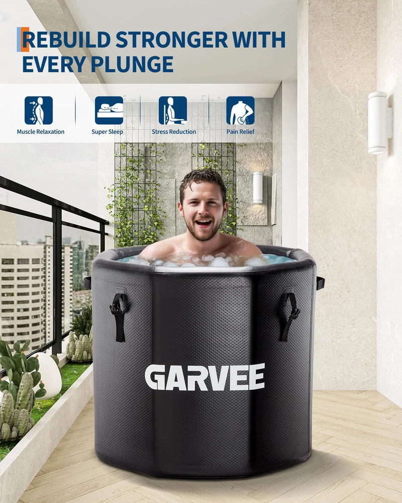 Vasca da bagno ghiacciata Garvee per atleti, 176 galloni, PVC di grado militare, coperchio isolato, portatile, per attività ricreative