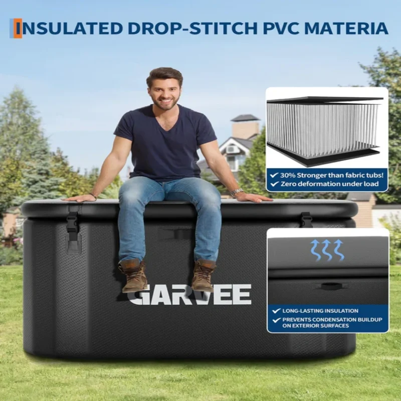 Vasca da bagno ghiacciata Garvee per atleti, 248 galloni, ovale, nera, portatile, coperchio isolato, PVC in fibra di vetro resistente agli strappi