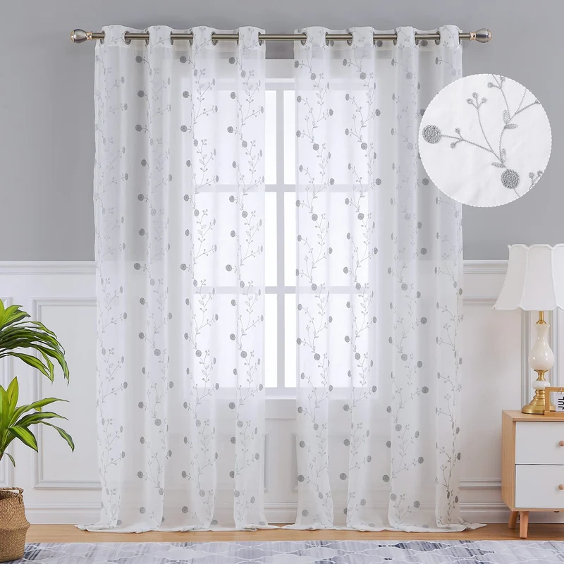 Garvee Klassische Transparente Vorhangpaneele Mit Geometrischem Muster Für Wohnzimmer Und Schlafzimmer, 132x228 cm, Grau
