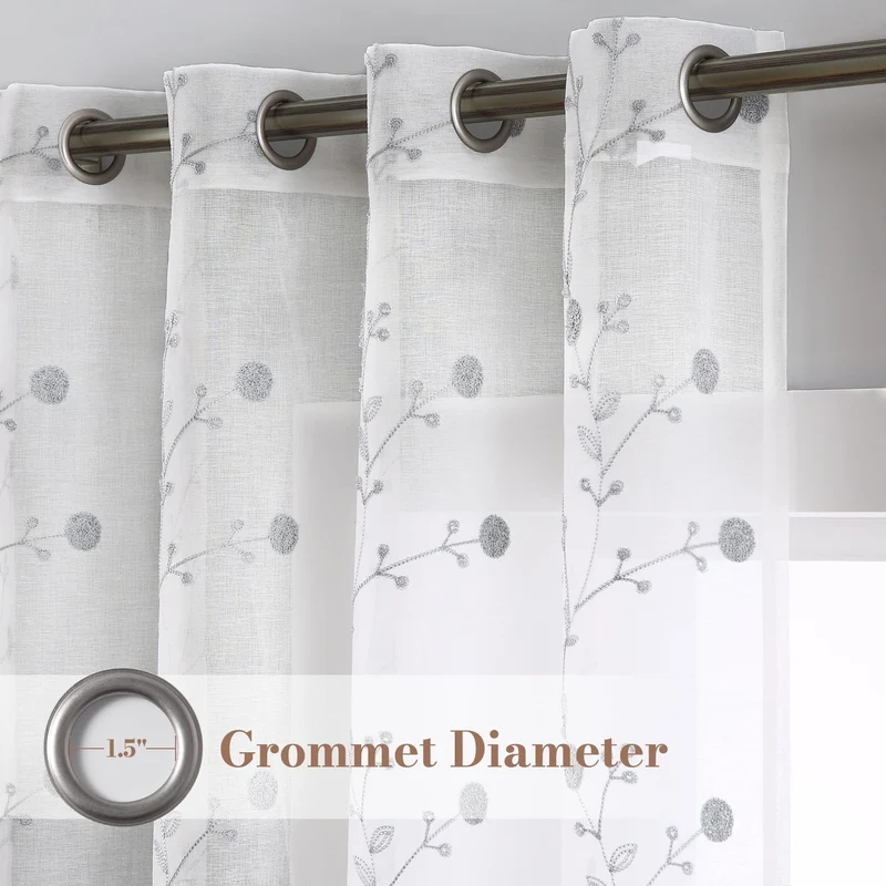 Garvee Klassische Transparente Vorhangpaneele Mit Geometrischem Muster Für Wohnzimmer Und Schlafzimmer, 132x228 cm, Grau