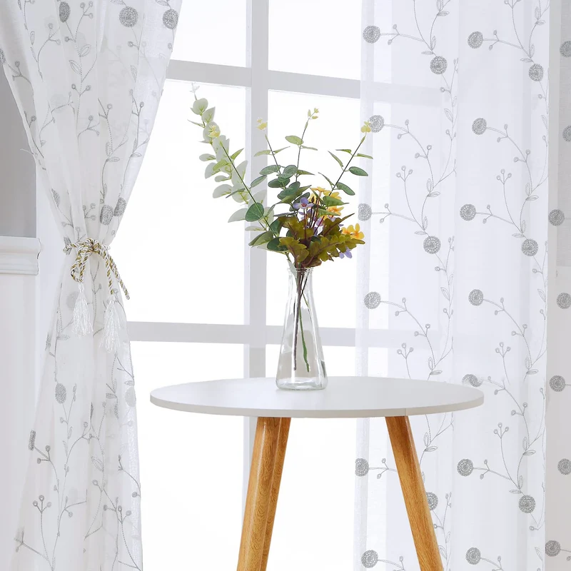 Garvee Klassische Transparente Vorhangpaneele Mit Geometrischem Muster Für Wohnzimmer Und Schlafzimmer, 132x228 cm, Grau