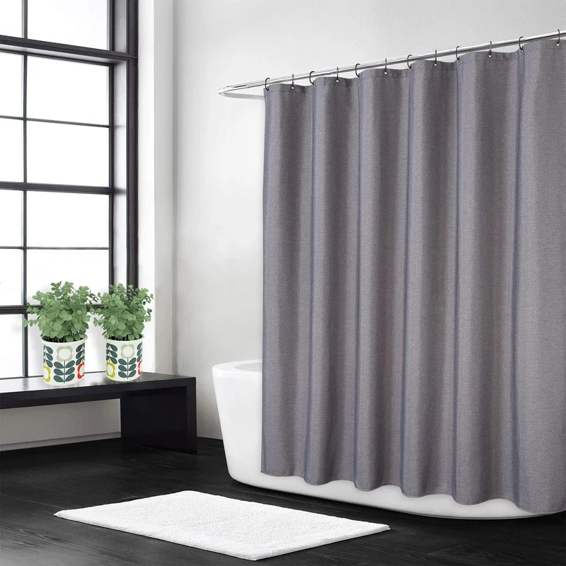 Garvee Flax Leinenähnlicher Schwerer Duschvorhang Mit Haken Für Hotel Luxus Bad 120x200 cm Grau