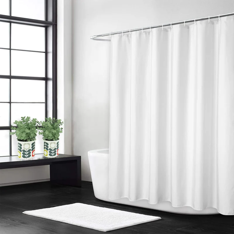 Garvee Flachs Leinenähnlicher Schwerer Duschvorhang 240GSM Mit Haken Für Badezimmer Weiß 180x180 cm