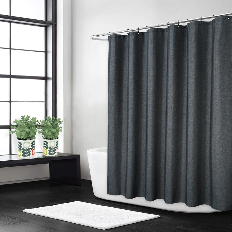 Garvee Flachs-Leinen-Duschvorhang 240GSM Schweres Gewebe Wasserabweisend Waschbar Dunkelgrau 180x180 cm Hotelstil Mit Haken Badezimmer