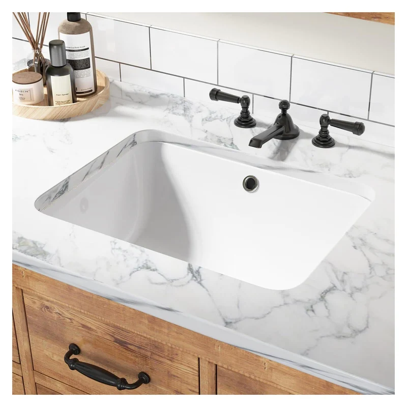 Lavabo da appoggio in ceramica Garvee rettangolare bianco lucido 20,28x15,16x7,87 pollici bagno moderno