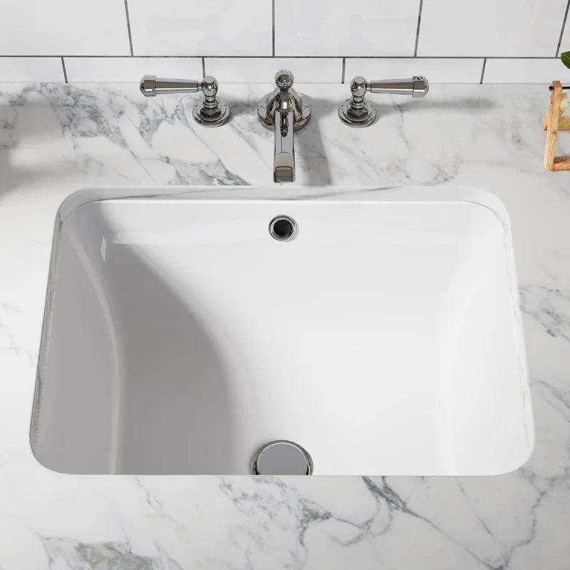 Lavabo da appoggio in ceramica Garvee rettangolare bianco lucido 20,28x15,16x7,87 pollici bagno moderno