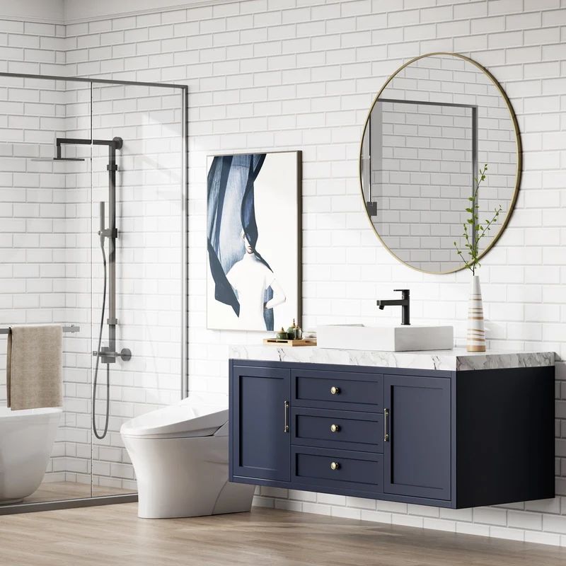 Lavabo da bagno Garvee, rettangolare, in ceramica, bianco, 61x45x13 cm, per bagno e toilette per gli ospiti, moderno, antigraffio, smaltato