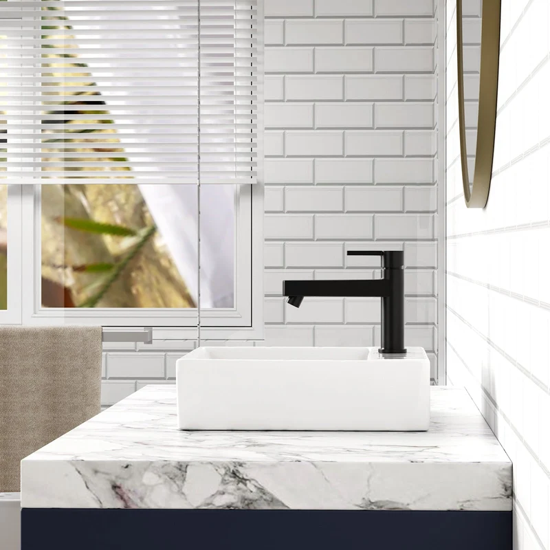 Lavabo da bagno Garvee, rettangolare, in ceramica, bianco, 61x45x13 cm, per bagno e toilette per gli ospiti, moderno, antigraffio, smaltato