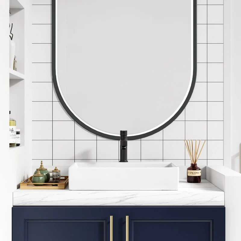 Lavabo da bagno Garvee, rettangolare, in ceramica, bianco, 61x45x13 cm, per bagno e toilette per gli ospiti, moderno, antigraffio, smaltato