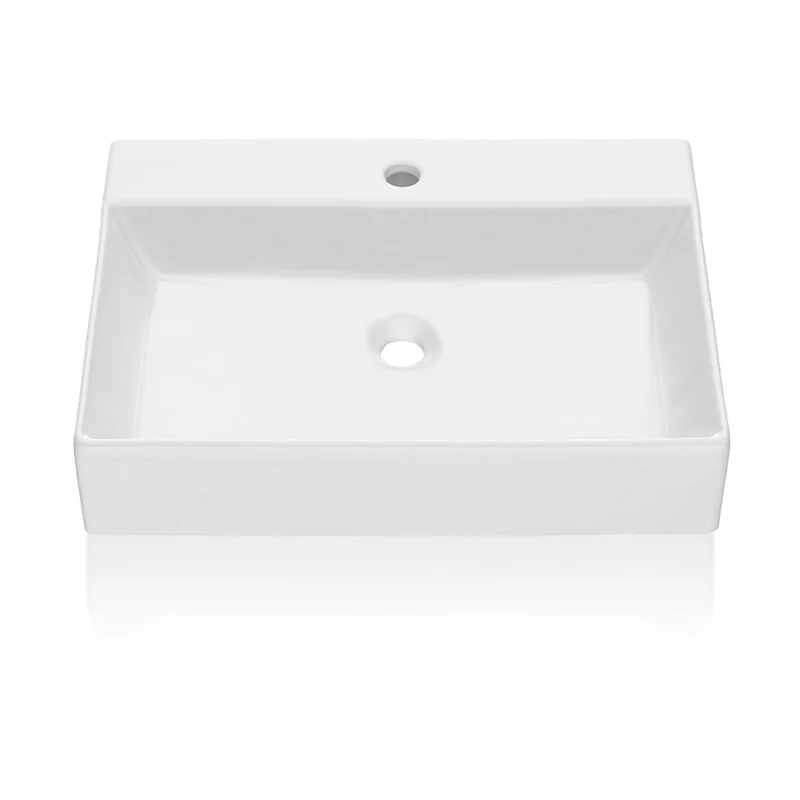 Lavabo da bagno Garvee, rettangolare, in ceramica, bianco, 61x45x13 cm, per bagno e toilette per gli ospiti, moderno, antigraffio, smaltato