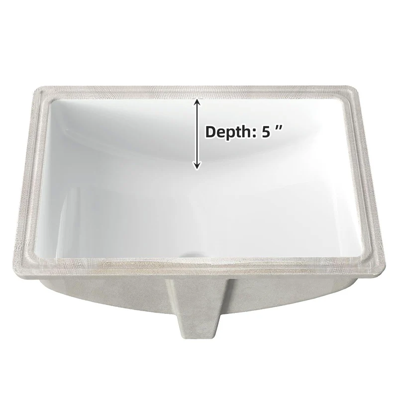 Lavabo da appoggio in ceramica Garvee rettangolare con troppo pieno, bianco lucido, 21,65x15,75x7,87 pollici, bagno moderno