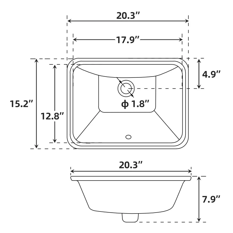 Lavabo da appoggio in ceramica Garvee rettangolare con troppo pieno, bianco lucido, 21,65x15,75x7,87 pollici, bagno moderno