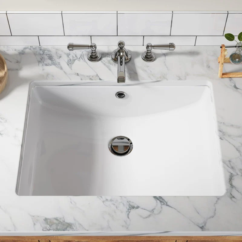 Lavabo da appoggio in ceramica Garvee rettangolare con troppo pieno, bianco lucido, 21,65x15,75x7,87 pollici, bagno moderno