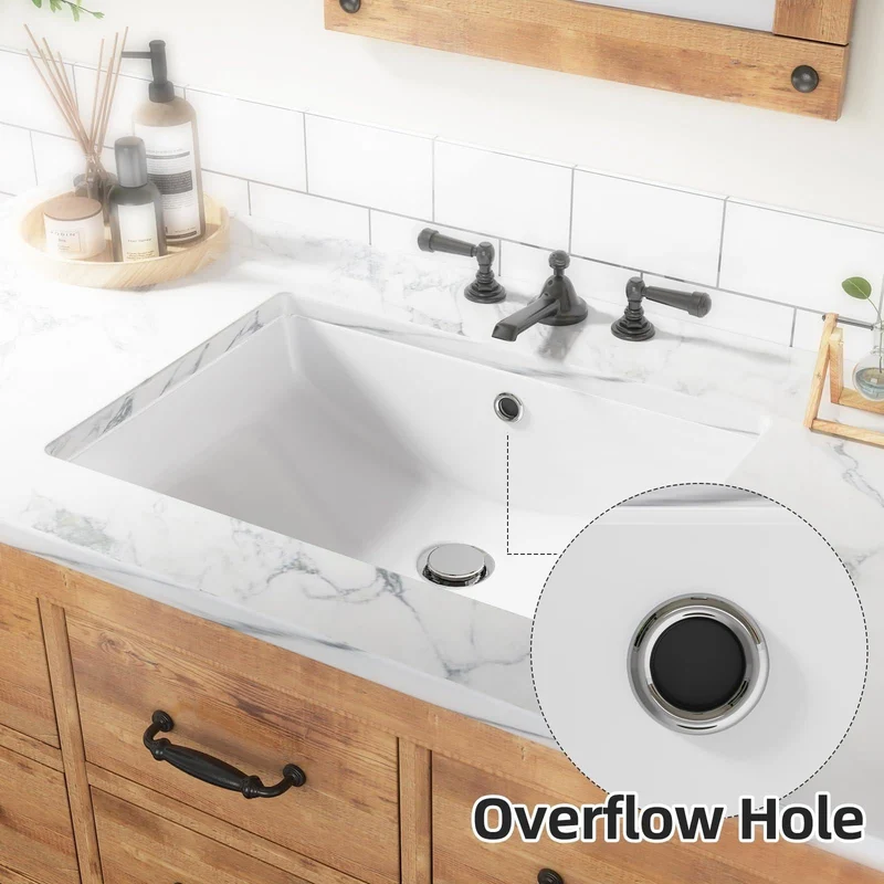 Lavabo da appoggio in ceramica Garvee rettangolare con troppo pieno, bianco lucido, 21,65x15,75x7,87 pollici, bagno moderno