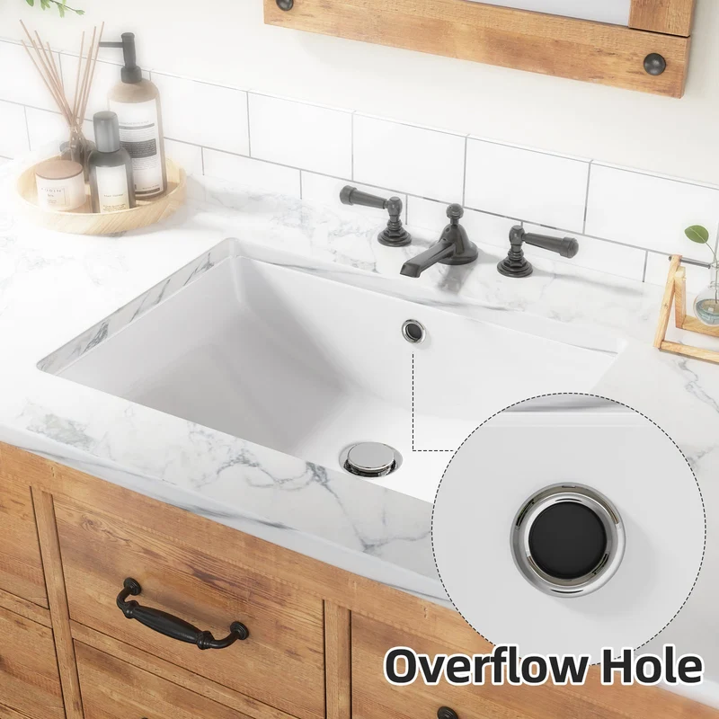 Lavabo da appoggio in ceramica Garvee rettangolare con troppo pieno, bianco lucido, 21,65x15,75x7,87 pollici, bagno moderno