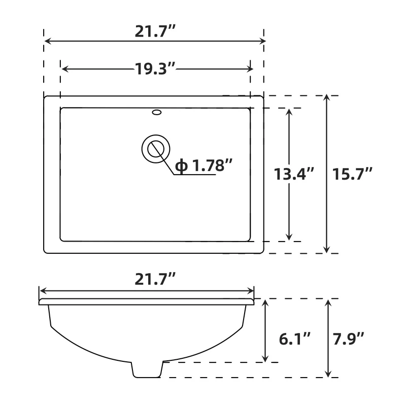 Lavabo da appoggio in ceramica Garvee rettangolare con troppo pieno, bianco lucido, 21,65x15,75x7,87 pollici, bagno moderno