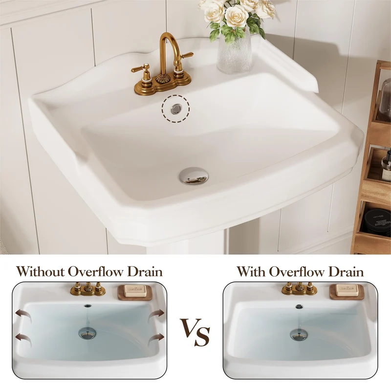 Lavabo rettangolare in ceramica Garvee da 23x19 pollici con rubinetto a 3 fori e troppo pieno per bagno moderno in bianco