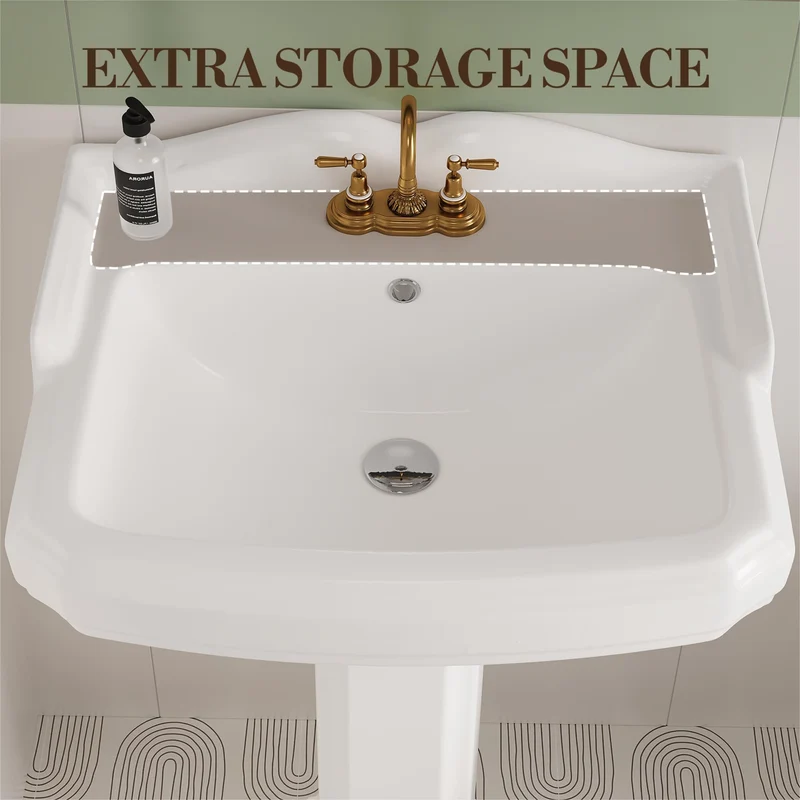 Lavabo rettangolare in ceramica Garvee da 23x19 pollici con rubinetto a 3 fori e troppo pieno per bagno moderno in bianco