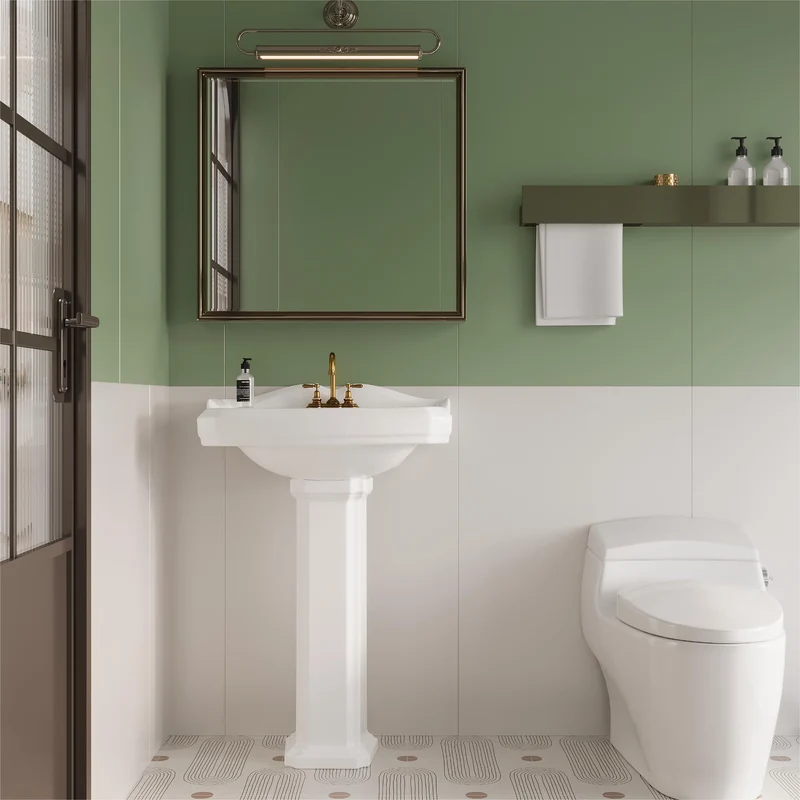 Lavabo rettangolare in ceramica Garvee da 23x19 pollici con rubinetto a 3 fori e troppo pieno per bagno moderno in bianco