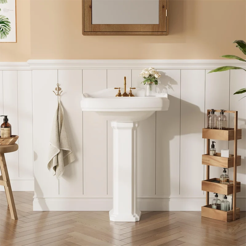 Lavabo rettangolare in ceramica Garvee da 23x19 pollici con rubinetto a 3 fori e troppo pieno per bagno moderno in bianco