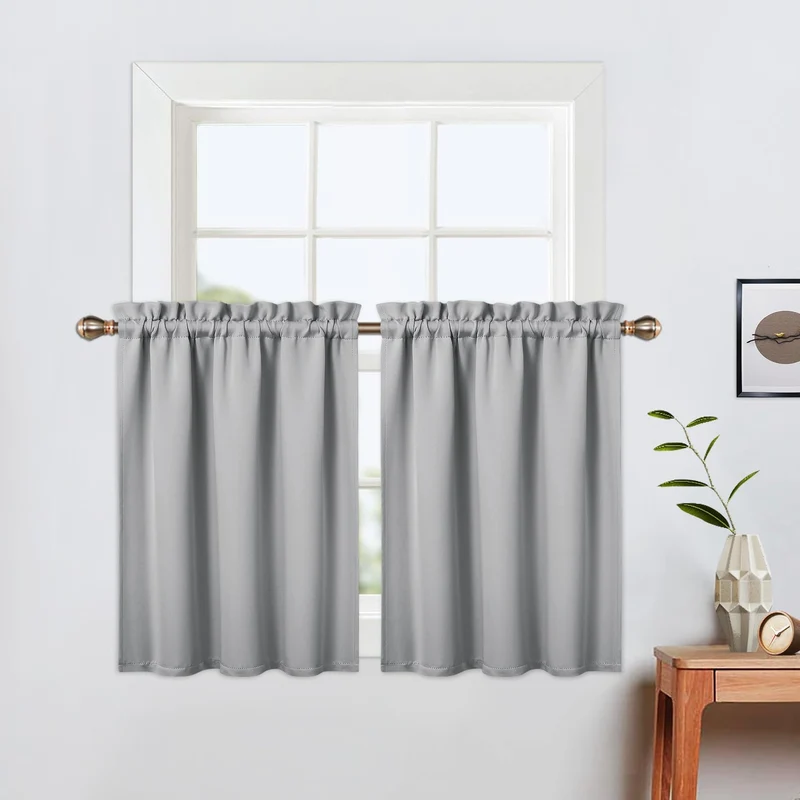 Garvee Tende Corte Tende Oscuranti 2 Pezzi per Piccole Finestre Cucina e Bagno 26"X30" Grigio Chiaro Cotone