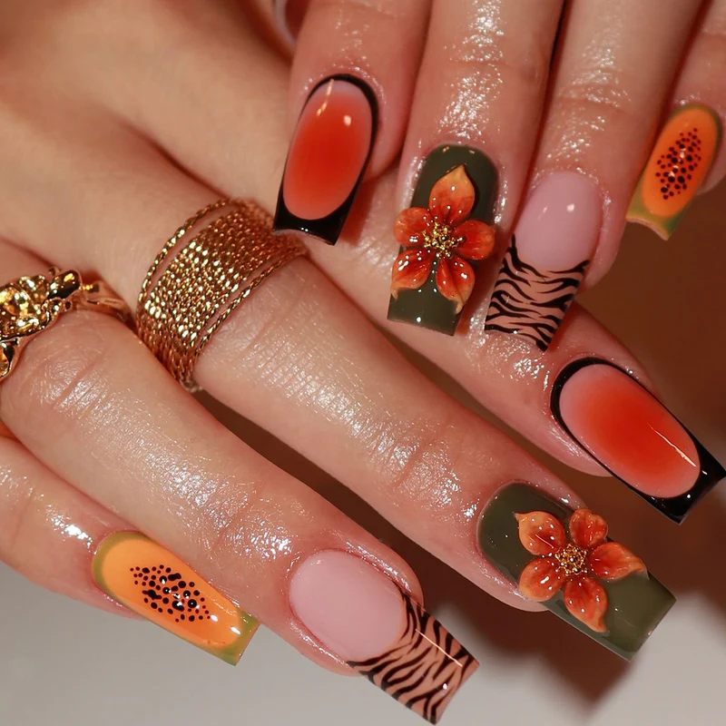 3D Floral and Patterned Acrylic Nail Art Extensions Stornfield