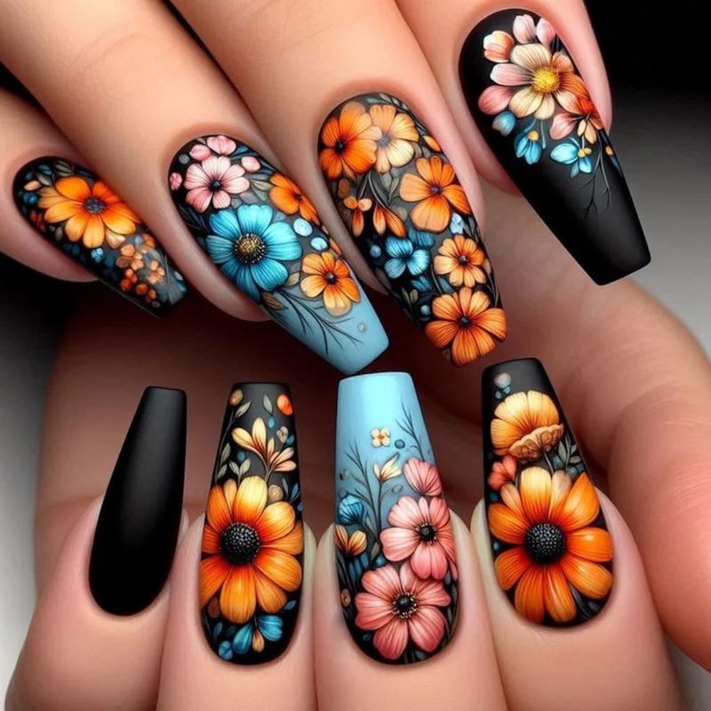 3D Floral Acrylic Nail Art Extensions Stornfield