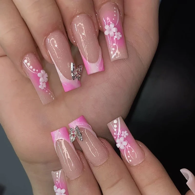 3D Floral Acrylic Nail Art Stornfield