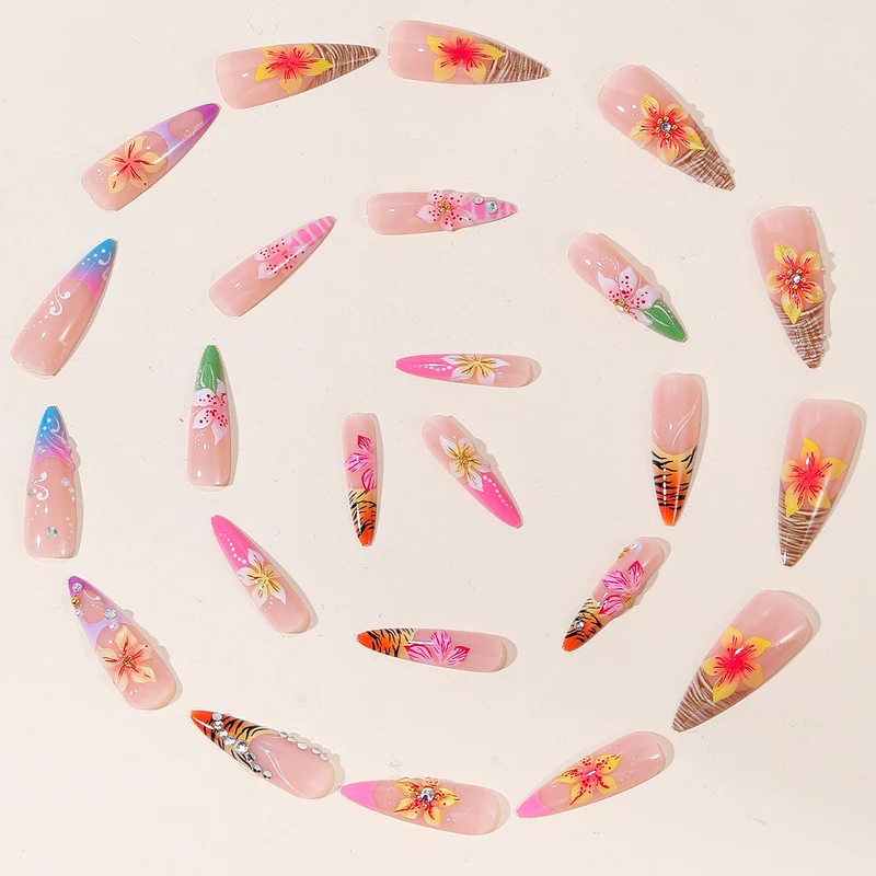 3D Floral Accented Nail Art Extensions Stornfield