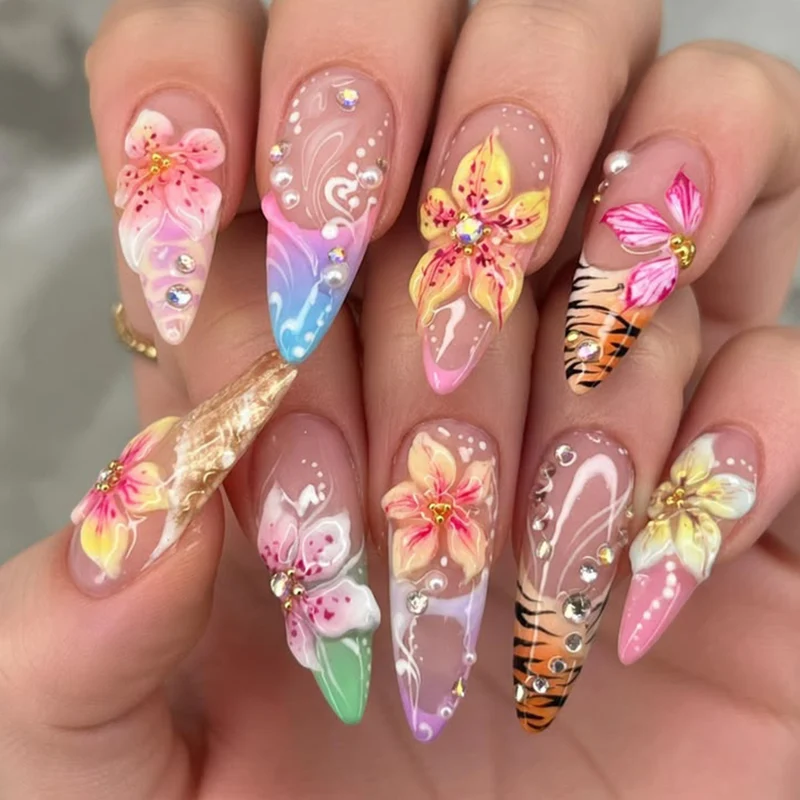 3D Floral Accented Nail Art Extensions Stornfield
