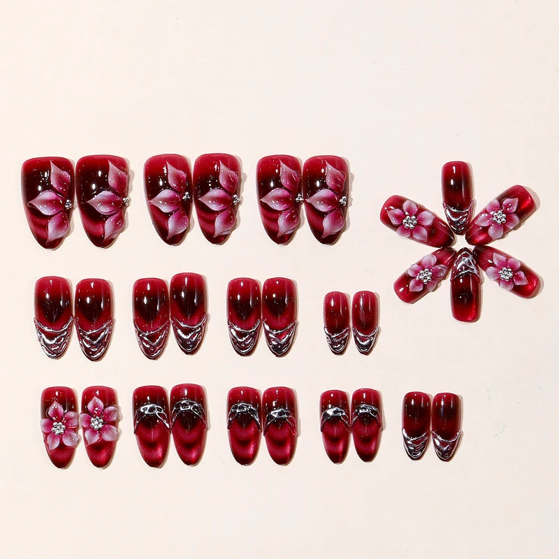 3D Floral Accent Stiletto Nail Art Extensions Stornfield