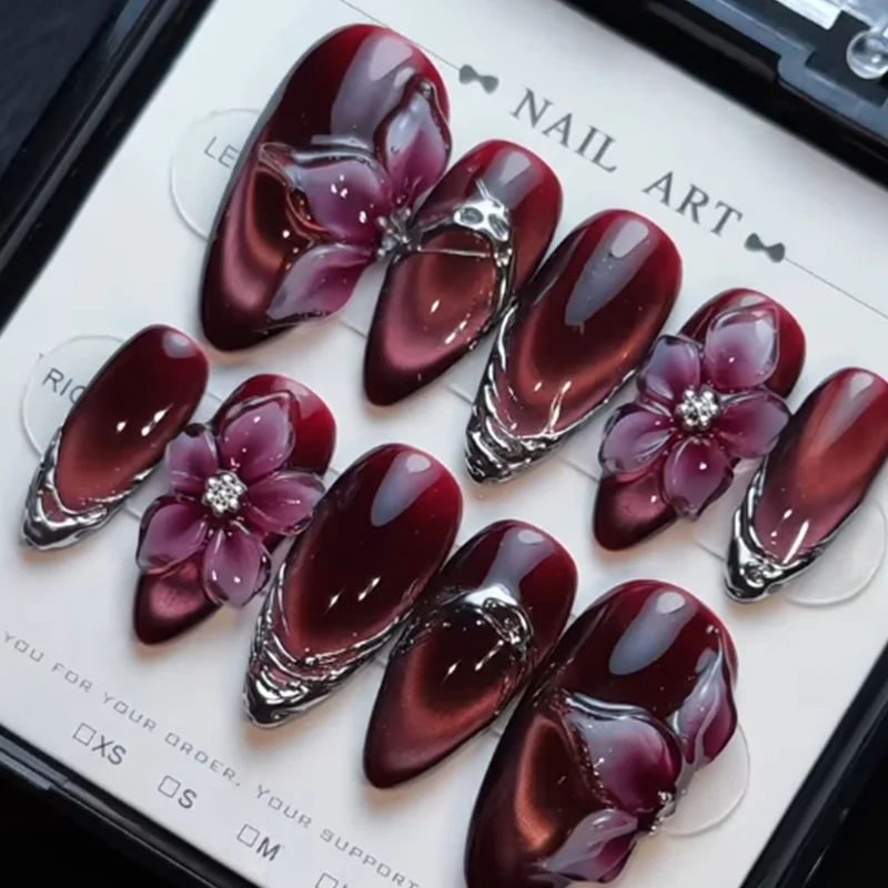3D Floral Accent Stiletto Nail Art Extensions Stornfield