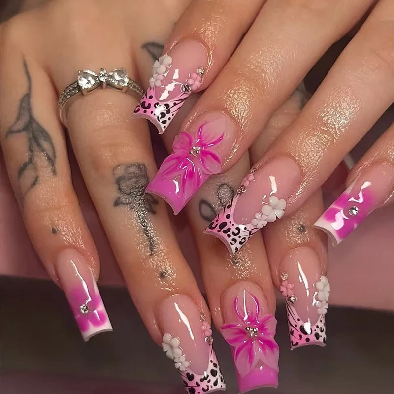 3D Floral Accent Acrylic Nail Extensions Stornfield