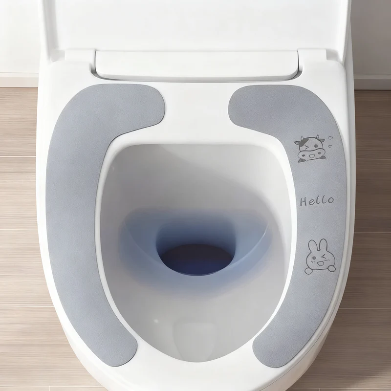 Plush toilet seat cover, self-adhesive