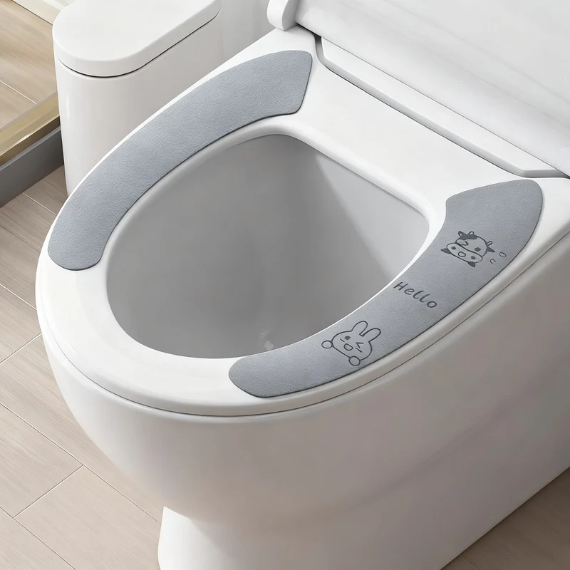 Plush toilet seat cover, self-adhesive