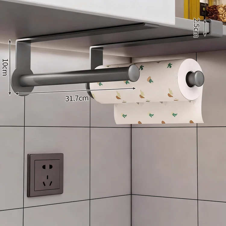 Carbon steel kitchen roll holder, wall-mounted