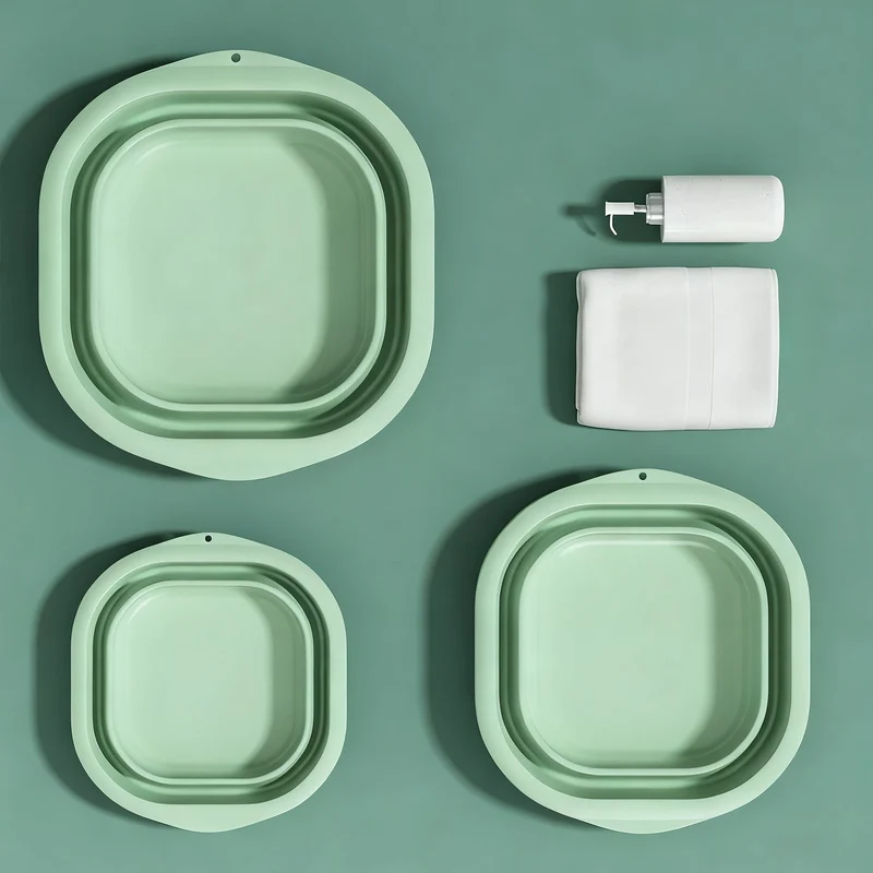 Folding plastic wash basin, portable