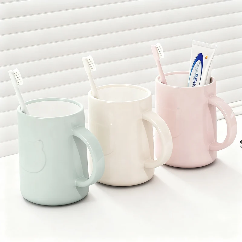 Plastic toothbrush cup with handle, non-slip