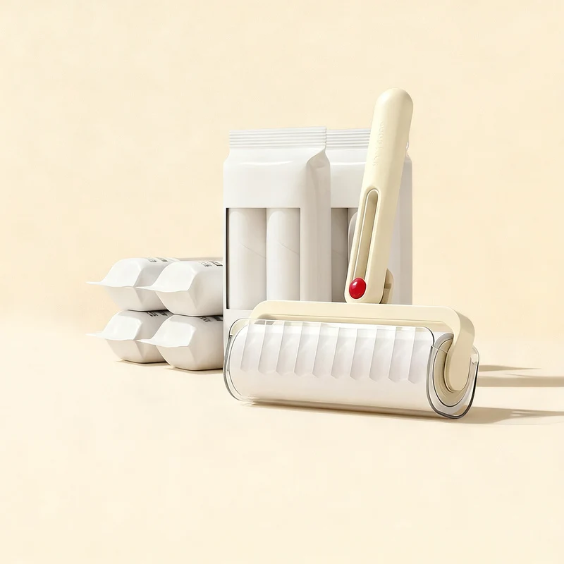 Lint roller with replacement rolls, foldable