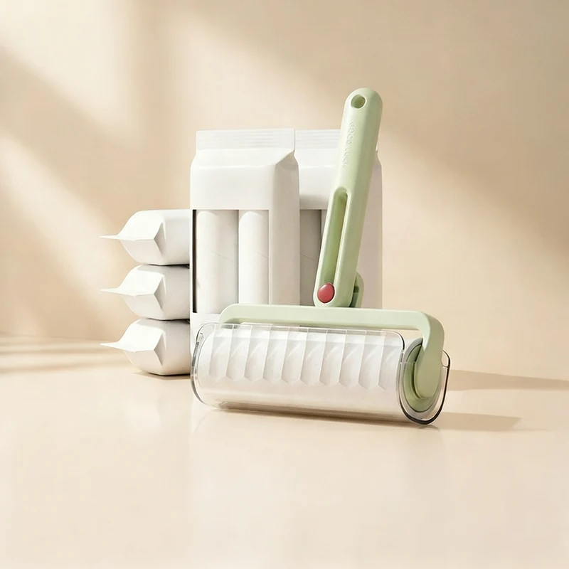 Lint roller with replacement rolls, foldable