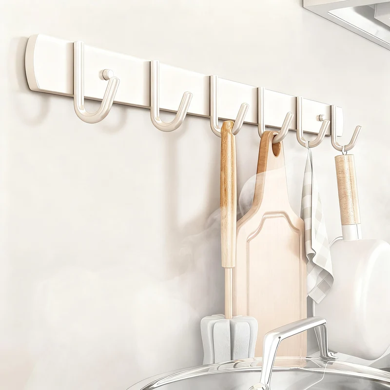 Stainless steel kitchen holder with multiple hooks