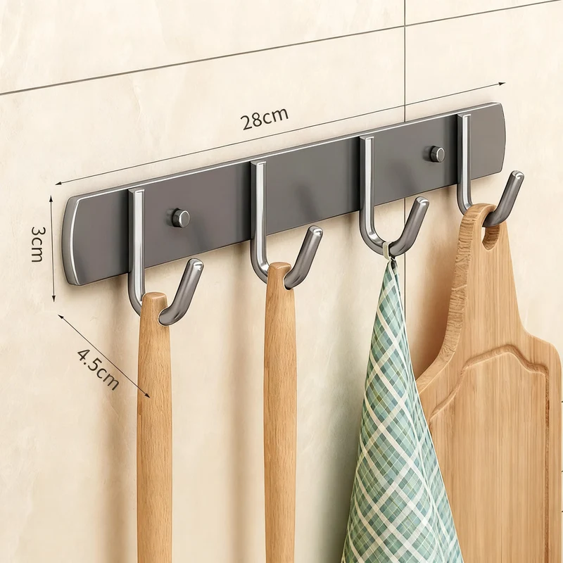 Stainless steel kitchen holder with multiple hooks