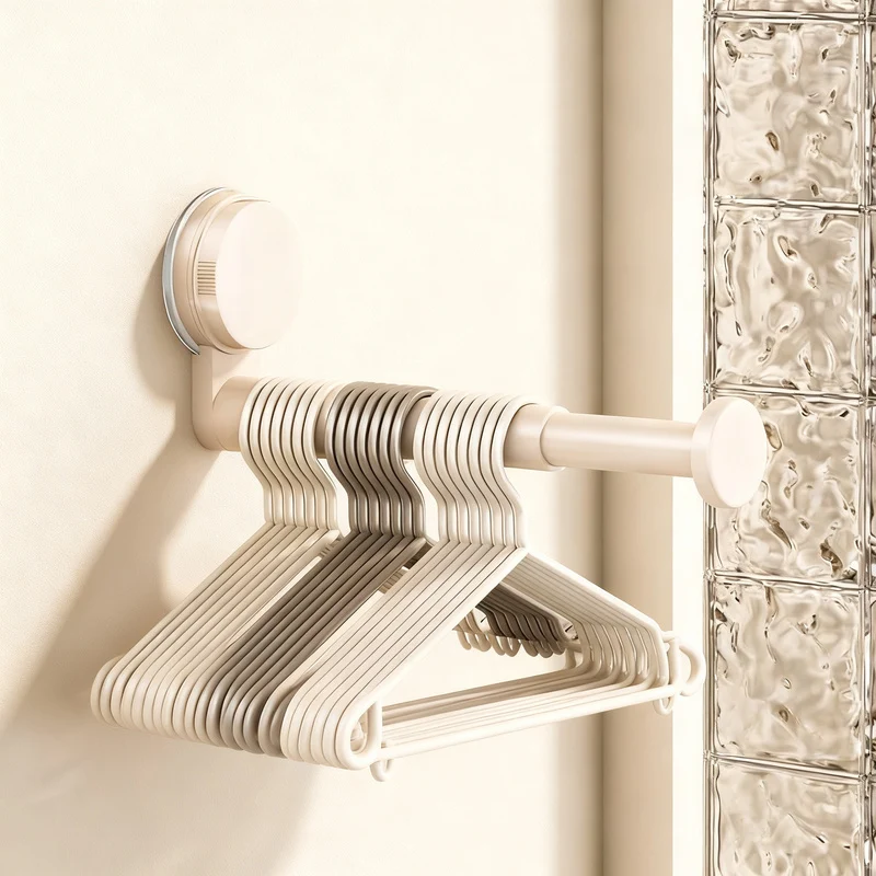 Telescopic clothes rail with suction cup