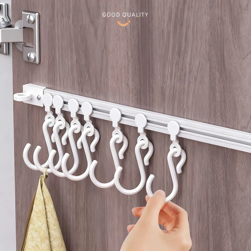 Track system with hooks for cabinet doors